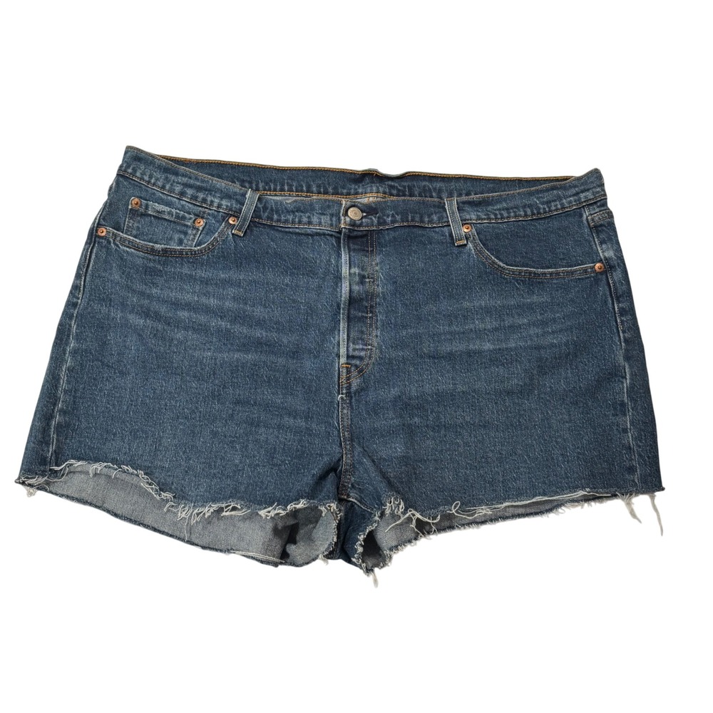 Levi's 501 Womens Denim Jean Shorts 22W Plus Size Button Fly Frayed Hem Blue